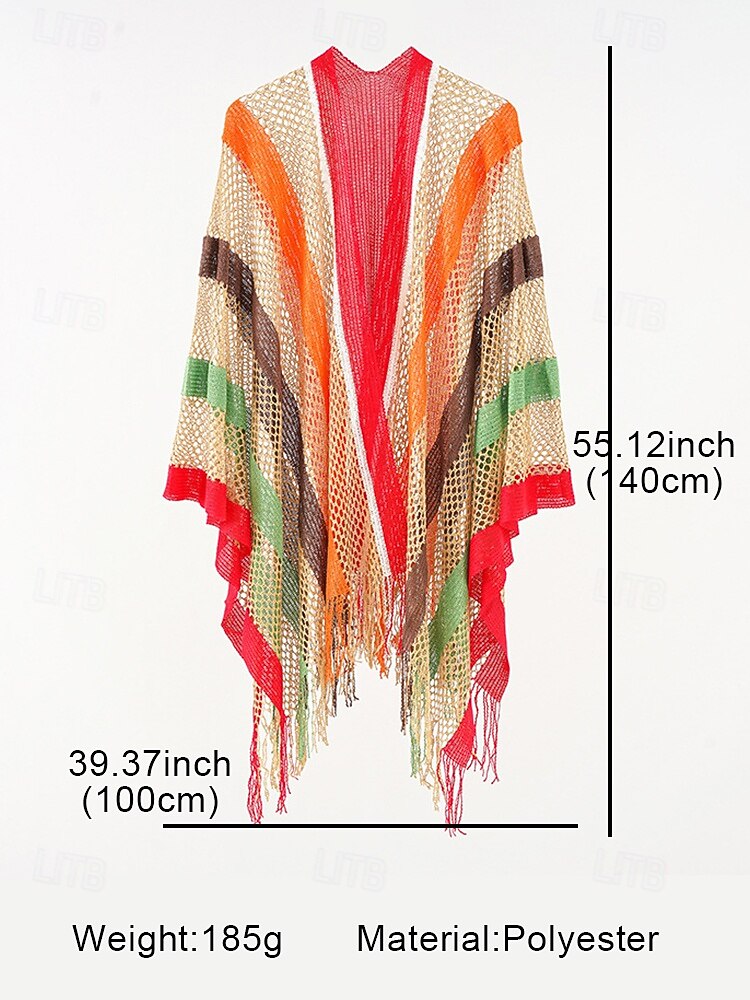 Women's Mesh Knit Beach Cover-up Scarf - Boho Striped Fringe Swimsuit Kimono, Lightweight and Breathable Summer Cardigan for Vacation, Poolside and Holiday Wear 2026 - $11.99 –P11