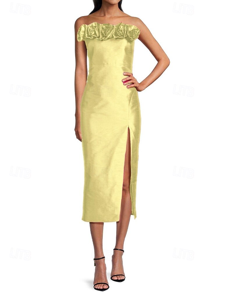 Säulen Cocktailkleider Elegantes Kleid Formelles Hochzeitskleid Tee Länge Ärmellos Off-Shoulder Rosa Kleid Satin mit Blume 2025 - $144.99 –P8