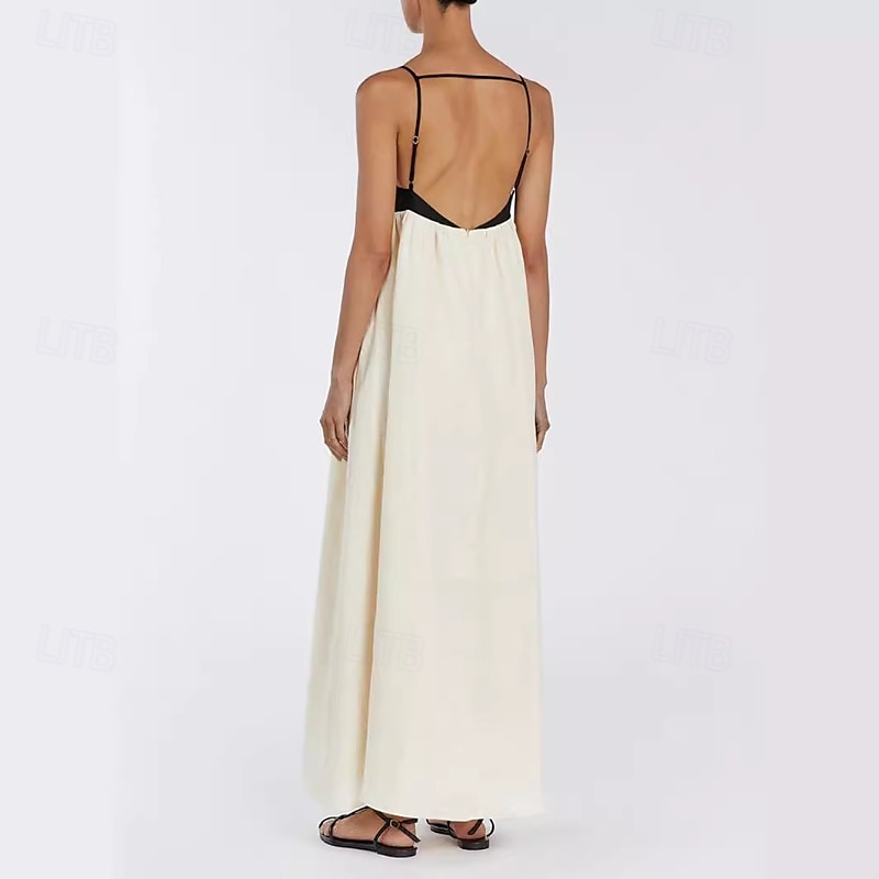 Damen Langes Kleid Maxikleid Leinen-inspirierte Kleider Baumwoll-Leinenkleid Unterkleid Mode Klassisch Täglich Ferien Wochenende Normale Passform Farbblock Ärmellos Spaghettiträger Schwarz Rosa 2025 - $32.99 –P3