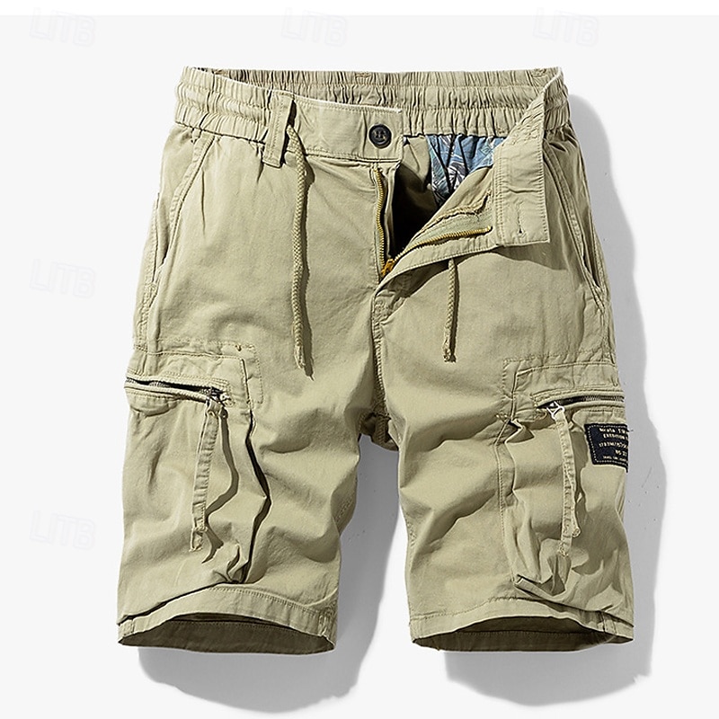 Homens Bermuda Cargo Calção Shorts de verão Com Cordão Cintura elástica Bolso Com Zíper Tecido Conforto Vestível Comprimento do joelho Ao ar livre Esporte Diário Moda Casual Preto Azul Royal de 2025 por $36.99 –P1