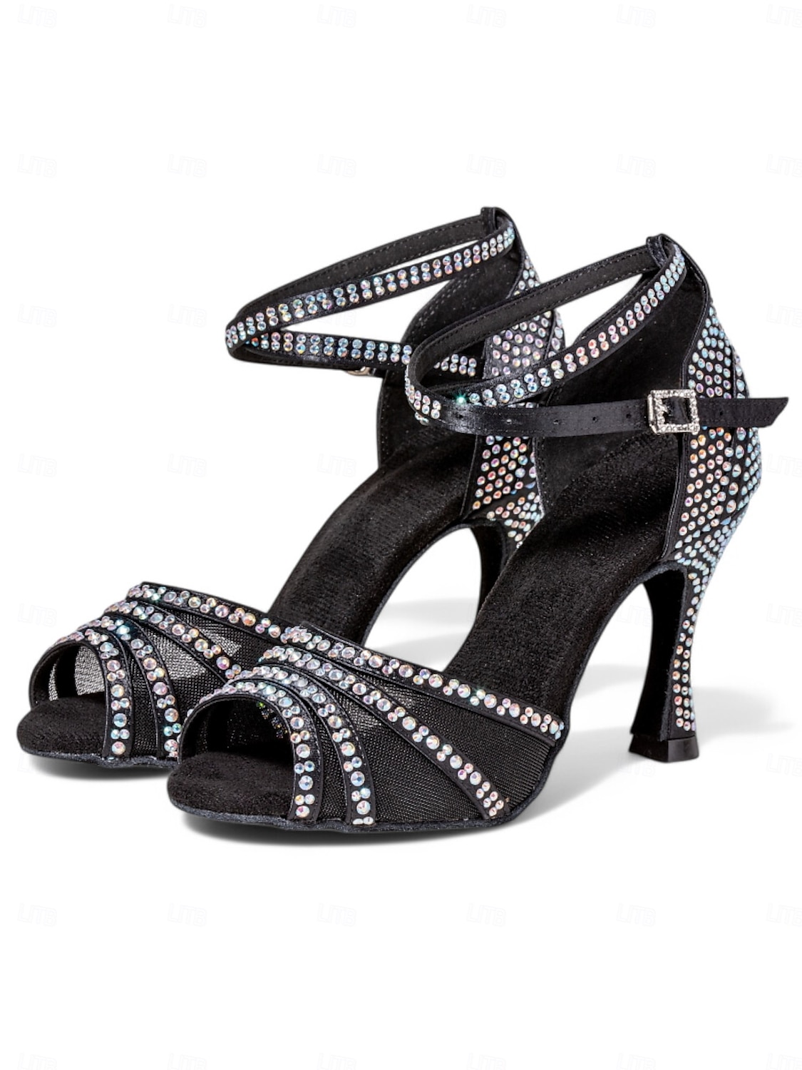 kvinners glitrende ballroomsandaler - peep toe, mesh-stropper, mellomhæl, latin salsa tango sko for konkurranse og fest 2025 - $46.99 –P2