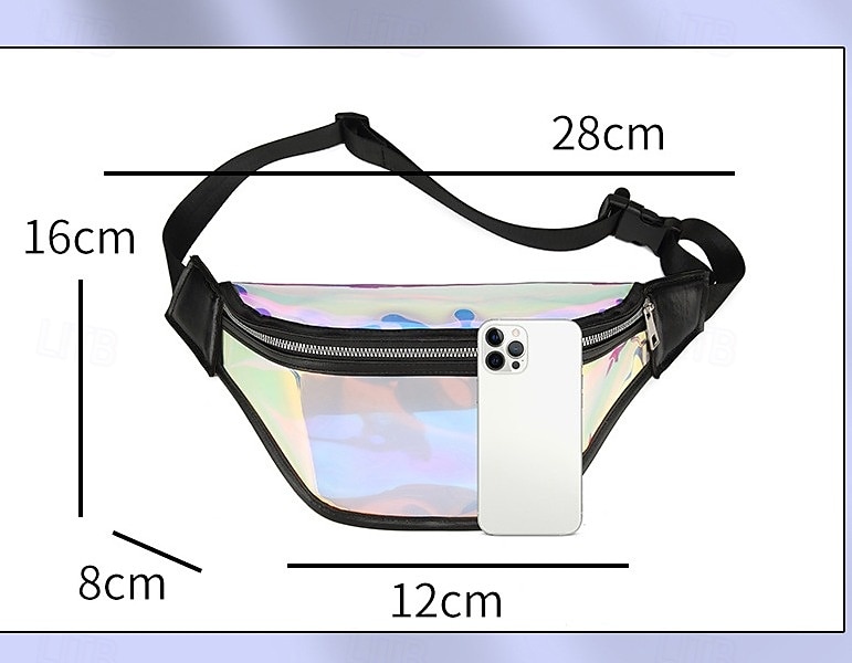 Sac banane en TPU coloré, sac de poitrine laser pour femme, sac à bandoulière de course en plein air imperméable, sac suspendu en PVC transparent de 2025 ? $9.99 –P2
