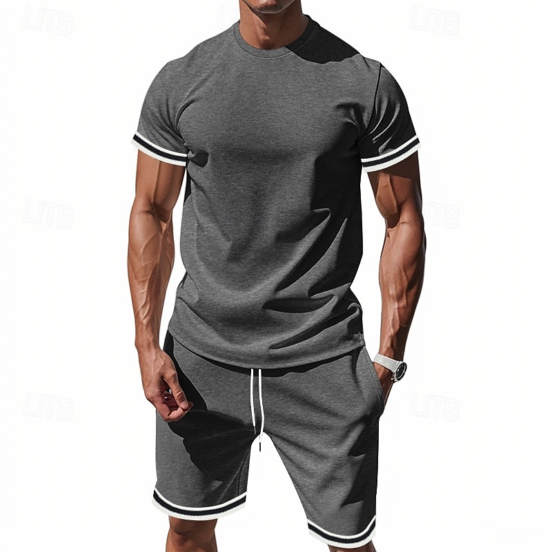 Hombre Trajes de camiseta Trajes de 2 piezas Camiseta y pantalones cortos Manga Corta Cuello Mao Verano A Rayas Moda Casual 2 Piezas Vacaciones Ropa Cotidiana Noche Negro Rojo Azul Marino Oscuro 2026 - $32.99 –P11