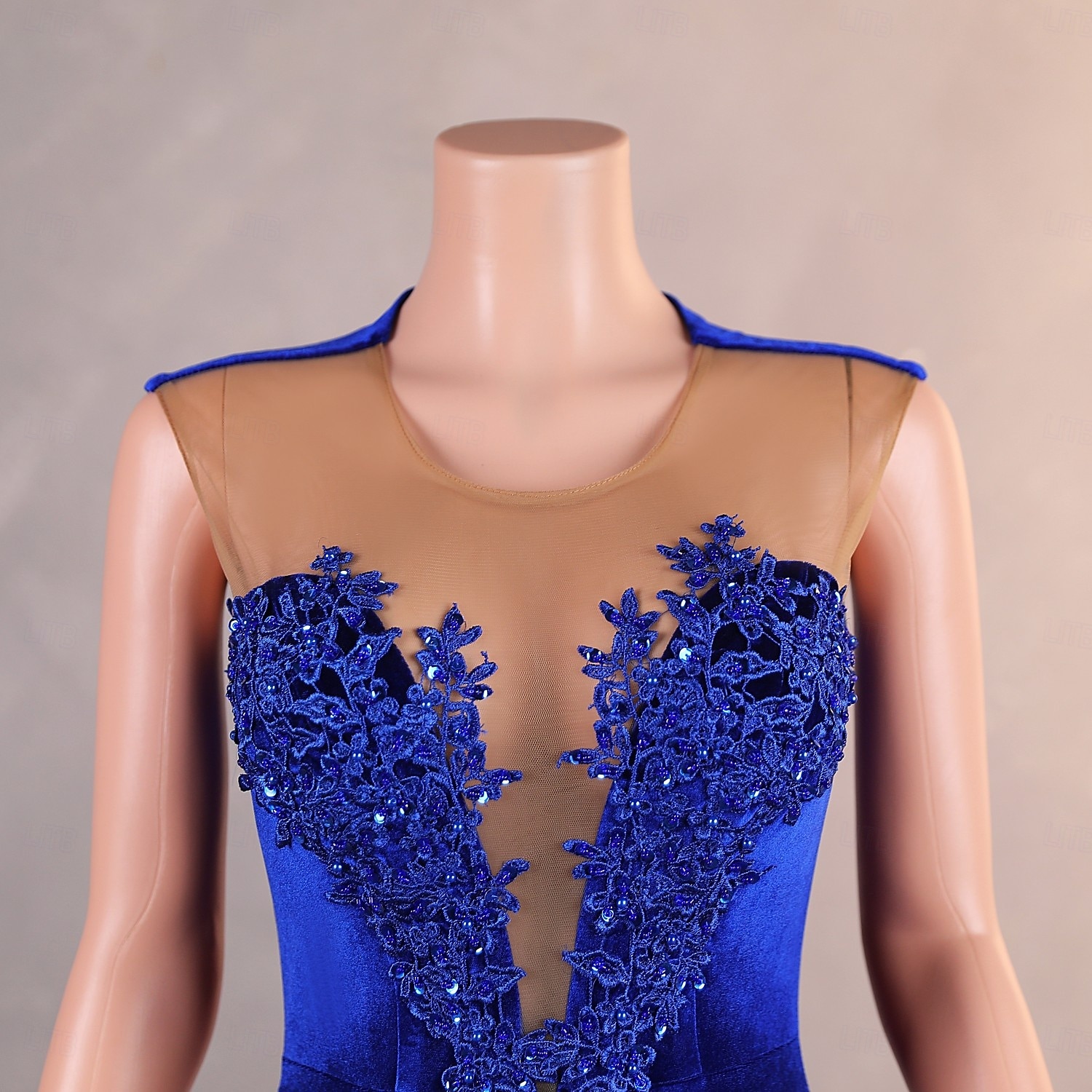 Rochie de seară tip Sirenă  Trompetă Elegantă Rochie Formală de Bal cu tren scurt mânecă scurtă gât rotund brodată cu paiete și aplicații de mărgeluțe 2025 - $179.99 –P2
