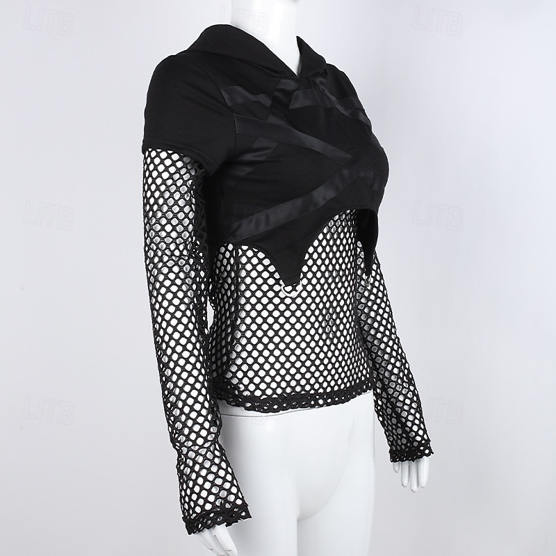 2026年 パンク＆ゴシック パーカー ゴスガール フィッシュネットデザイン 五ta星 仮装 女性用 ハロウィーン カーニバル パーティー カジュアル／普段着 成人 上着 春夏  コレクション – $23.99 –P2