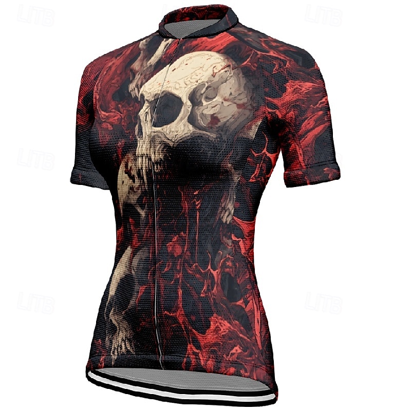 Women's Cycling Jersey Short Sleeve Bike Tee Tshirt Jersey with 3 Rear Pockets Mountain Bike MTB Breathable Quick Dry Anatomic Design Wicking Wine Red Black Red Skull Sports Clothing Apparel 2025 - $23.99 –P7