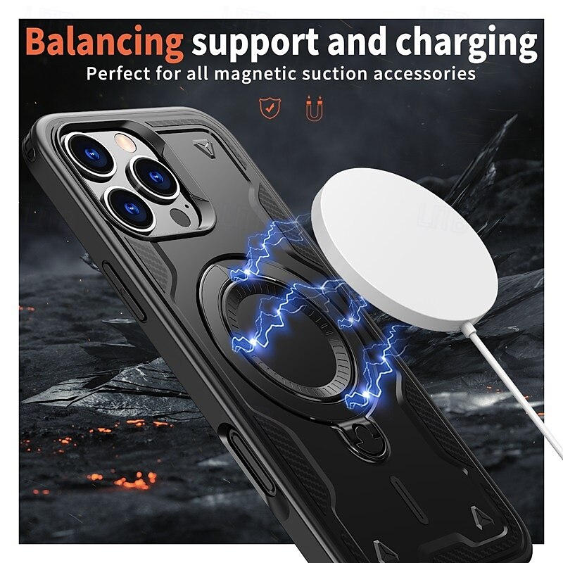 Phone Case For iPhone 16 Pro Max Plus iPhone 15 Pro Max Plus iPhone 14 13 12 Pro Max Plus Back Cover with Stand Holder Magnetic Support Wireless Charging Retro TPU PC 2025 - $19.99 –P3