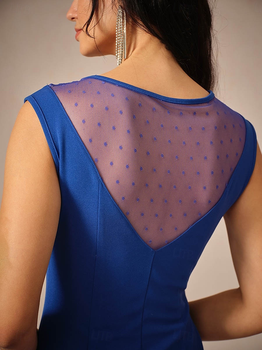 Mujer Vestido Midi Vestido de Punto Elegante Fiesta Cita Ajuste regular Color sólido Sin Mangas Cuello Barco Azul Real Verano 2025 - $11.59 –P2