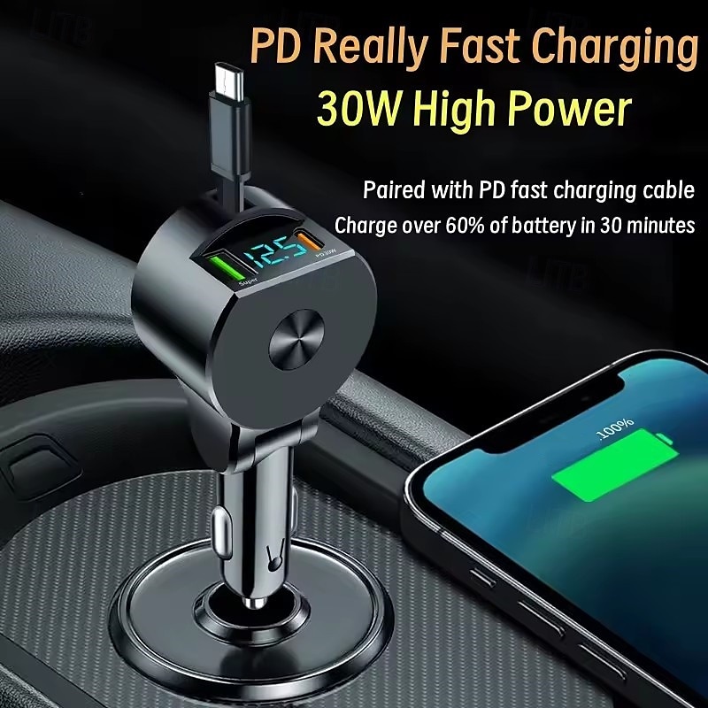 3-in-1 Car Cigarette Lighter Charger 30w High Power Freely Extendable Automatic Storage Car Super Fast Charging 2025 - $25.99 –P5