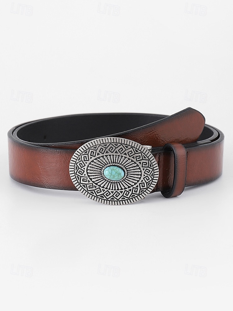 "Vintage Western Faux Leather Belt for Women – Boho Turquoise Concho Buckle, Adjustable Cowgirl Waist Belt for Festivals & Casual Wear" 2025 - $14.99 –P4