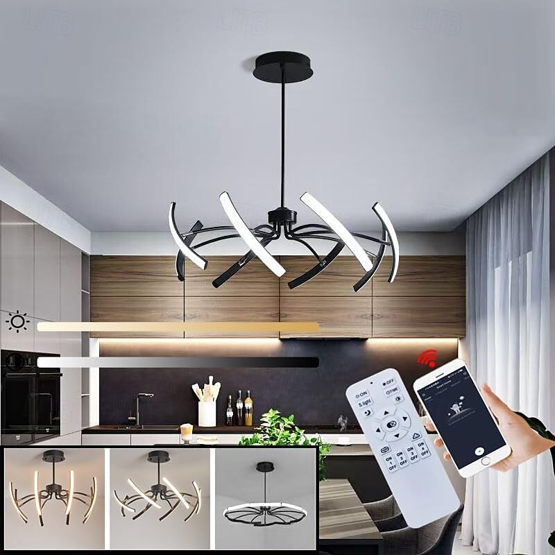 2025年 モダンな LED ペンダント ライト DIY デザイン 調節可能なライト 3000k-6500k、Retome Controll 付き ブラック サスペンション調節可能なペンダント ライト、ダイニング ルーム、リビング ルーム、寝室、キッチン、書斎に最適 コレクション – $373.64 –P1