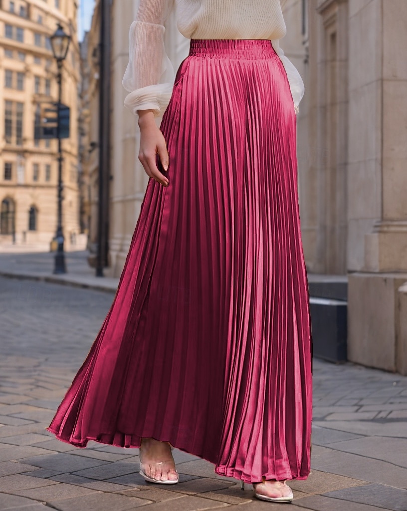 Damen Rock Langer Rock Mode Lang Maxi Hohe Taille Röcke Einfarbig Gerafft Plissiert Schimmernd Mikroelastisch Täglich Ferien Silber Pfauenblau Marineblau Schwarz Frühling, Herbst, Winter, Sommer 2025 - $23.99 –P3