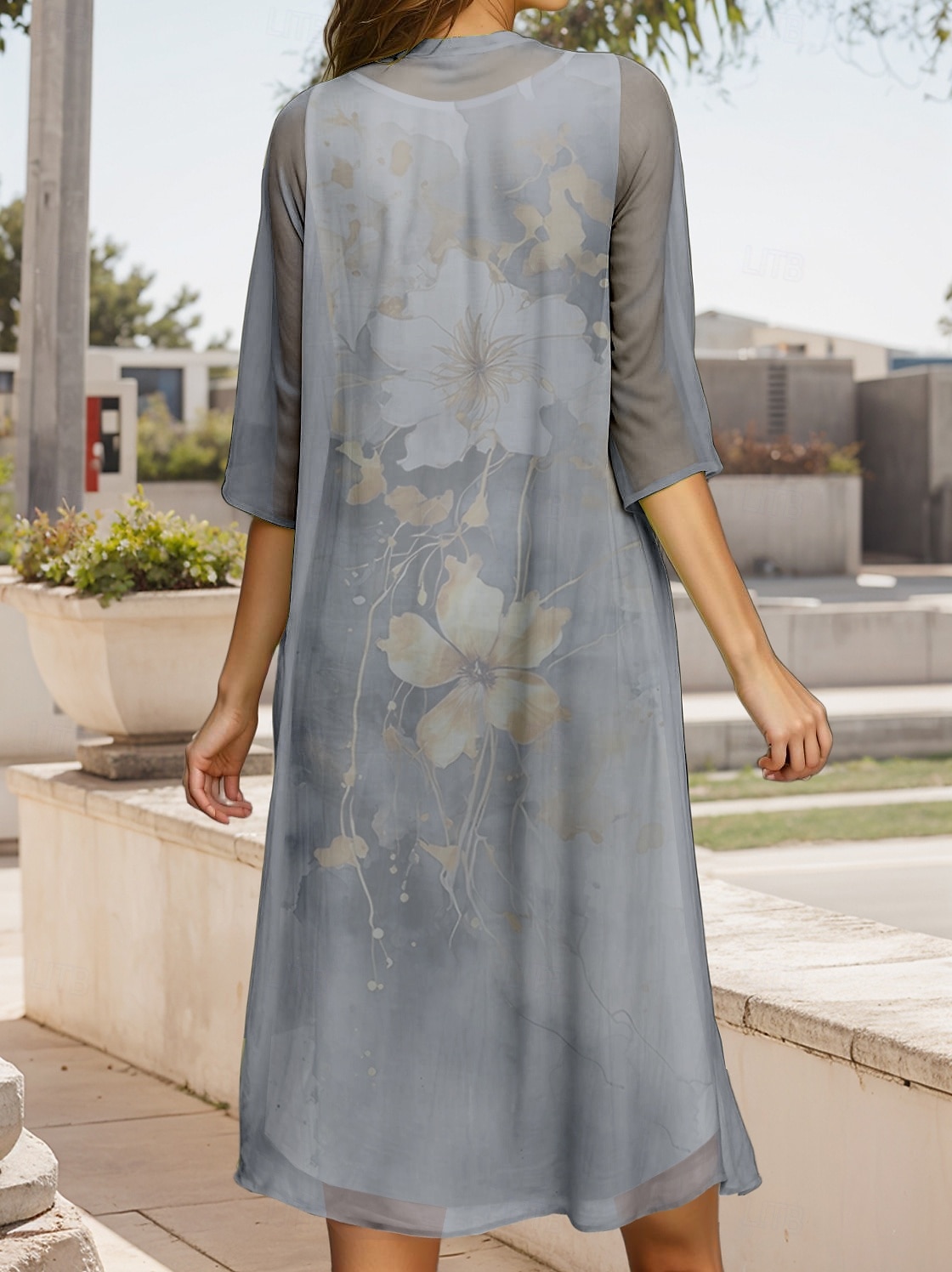 Women's Graduation Midi Dress 2 Pieces Dress Set A Line Dress Summer Dress Vacation Casual Floral Graphic Pleated Print Half Sleeve Crew Neck Vacation Daily Gray Spring Fall Regular Fit 2025 - $36.99 –P2
