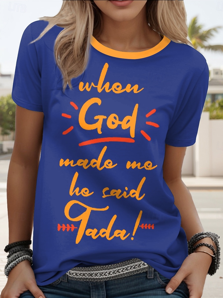 Women's T Shirt Graphic Letter Casual Short Sleeve Round Neck Regular Tops Daily Weekend Print Black Royal Blue Blue Green Summer Spring 2025 - $19.99 –P4