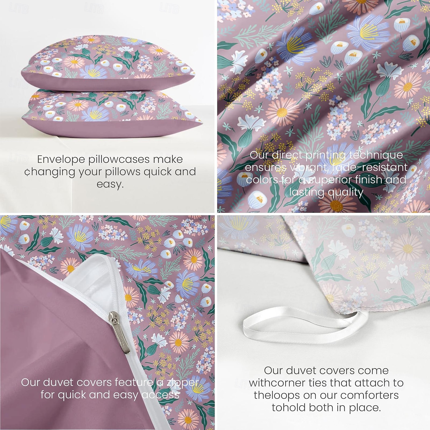 Housse de couette florale taille double ensemble de literie en coton ensembles de lit housse de couette douce légère avec 2 taies d'oreiller pour l'été le printemps violet violet de 2025 ? $60.99 –P3