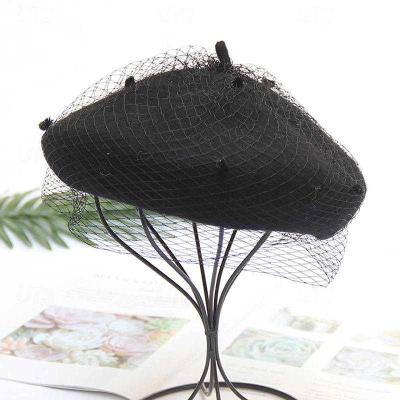 Головные уборы Полиэстер Берет Федора Широкополая шляпа День рождения Повседневные Праздники Элегантный стиль Винтаж Простой С Чистый цвет Планка Заставка Головной убор 2026 - $33.99 –P6