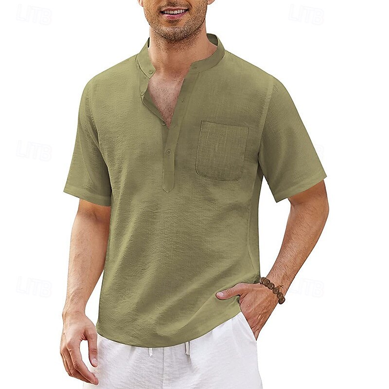 Herren Hemd Sommerhemd Freizeithemd Strandhemd Knopfhemd Schwarz Weiß Blau Dunkel Blau Armeegrün Kurzarm Einfach Stehkragen Urlaub Hawaiianisch Tasche Bekleidung Polyester Mode Lässig Bequem 2025 - $17.99 –P6