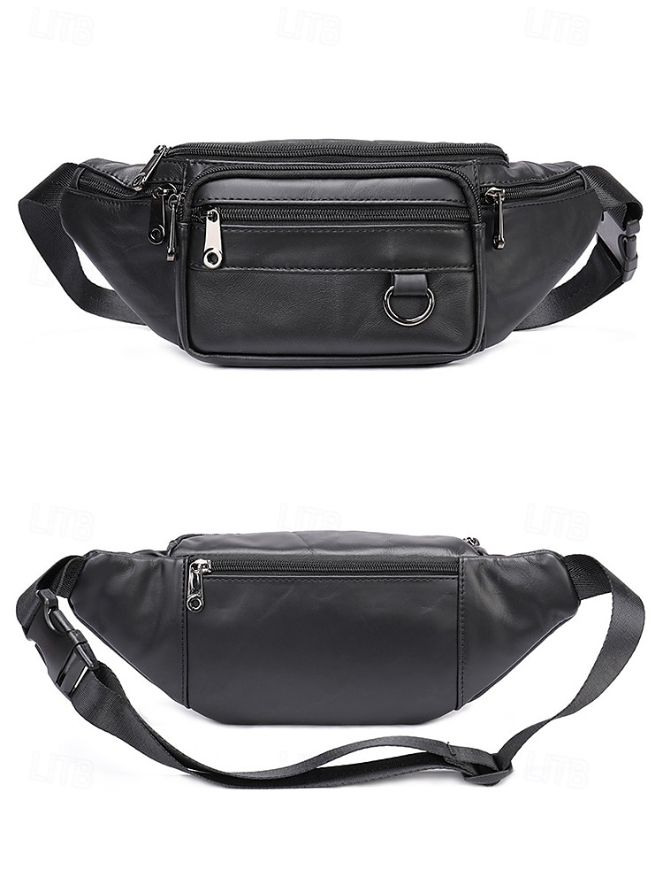 Men's Vintage Leather Sling Bag Fanny pack– Crossbody Chest Pack with Multiple Zipper Pockets, Adjustable Strap, Stylish Travel & Everyday Waist Bag Black Brown 2025 - $37.93 –P3