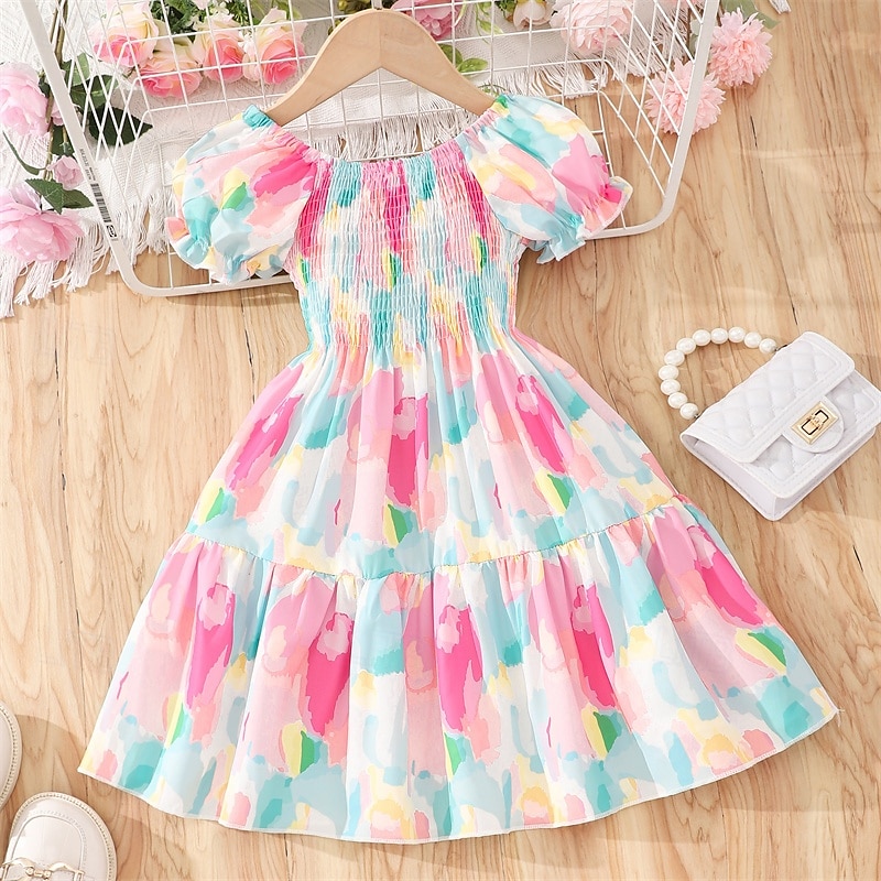 Enfants Fille Robe Fleuri Manche Courte Extérieur Occasionnel Mode Adorable 100% Coton Mi-long Robe Décontractée Robe trapèze Été 4 ans et + Rose Claire Rouge Bleu de 2025 ? $17.49 –P13