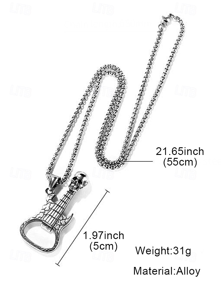 Men's Punk Rock Guitar Necklace with Skull Pendant – Stainless Steel Bottle Opener Chain for Music Lovers, Party & Bar Accessories 2025 - $7.99 –P6