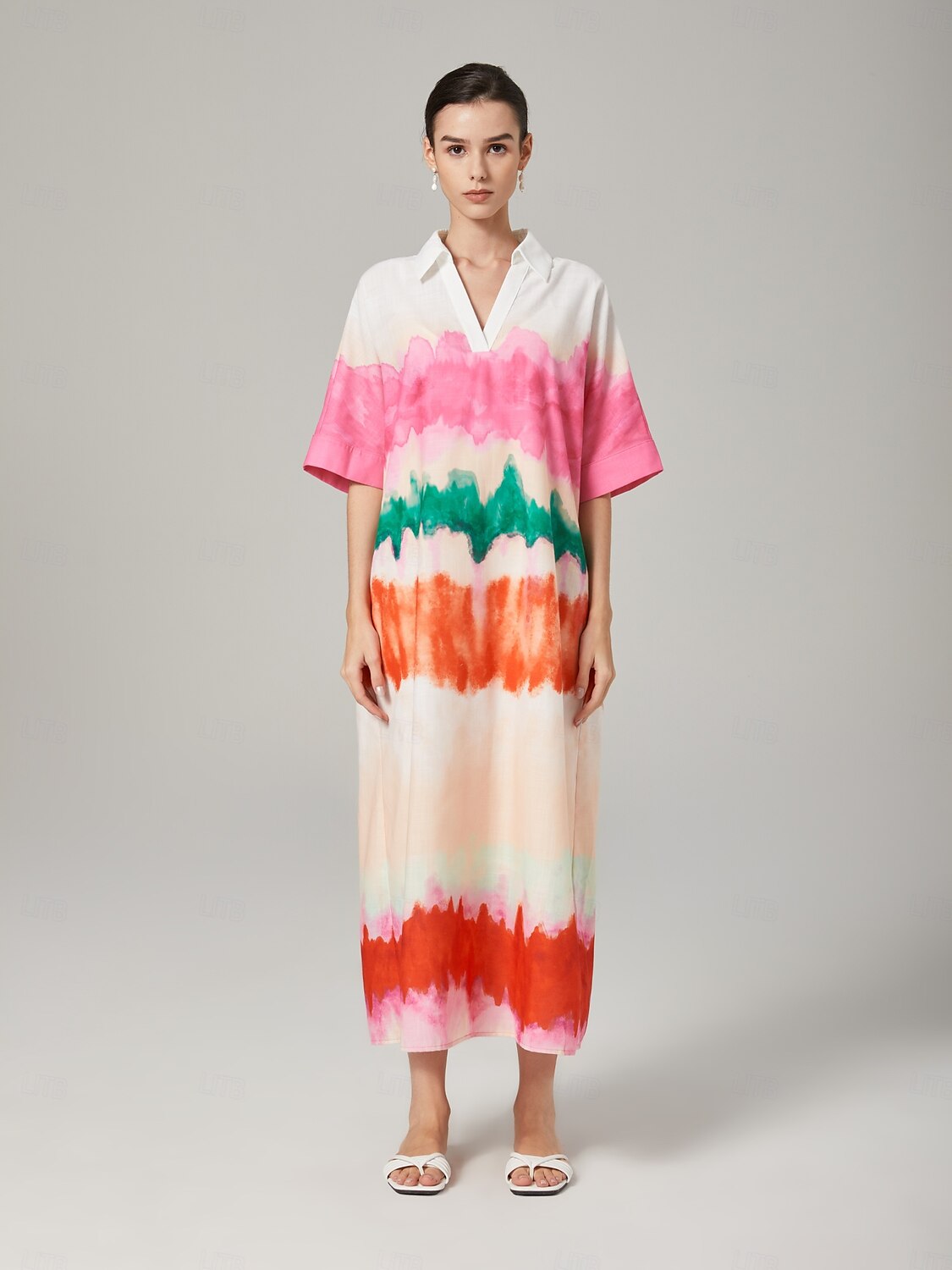 vestido camisa estampado com gradiente de cor de 2025 por $23.59 –P7
