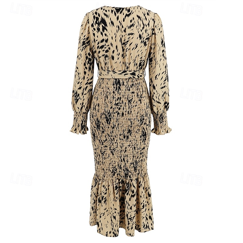 Damen Midikleid Cocktailkleid Etui-Kleid Mode Urlaub Ferien Teegesellschaft Normale Passform Leopard Langarm V Ausschnitt Schwarz Khaki Aprikose Sommer 2025 - $30.99 –P7