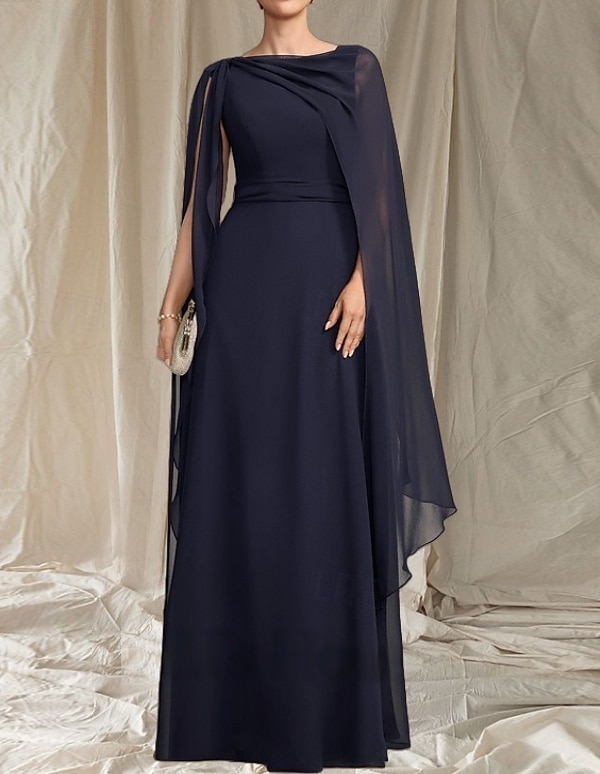 A-Linie Brautmutter Kleid Hochzeitsgast Elegant Rundhalsausschnitt Bod-Length Chiffon Ärmellos mit Sash  Band Rüschen Raffung 2025 - $147.99 –P4
