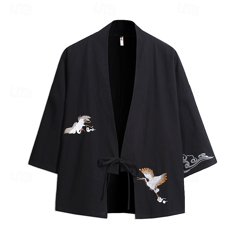 Men's Shirt Linen Shirt Casual Shirt Cotton Shirt Bird Vacation Holiday Black Wine Navy Blue Gray Long Sleeve V Neck Summer Clothing Apparel Embroidered 2025 - $25.99 –P1