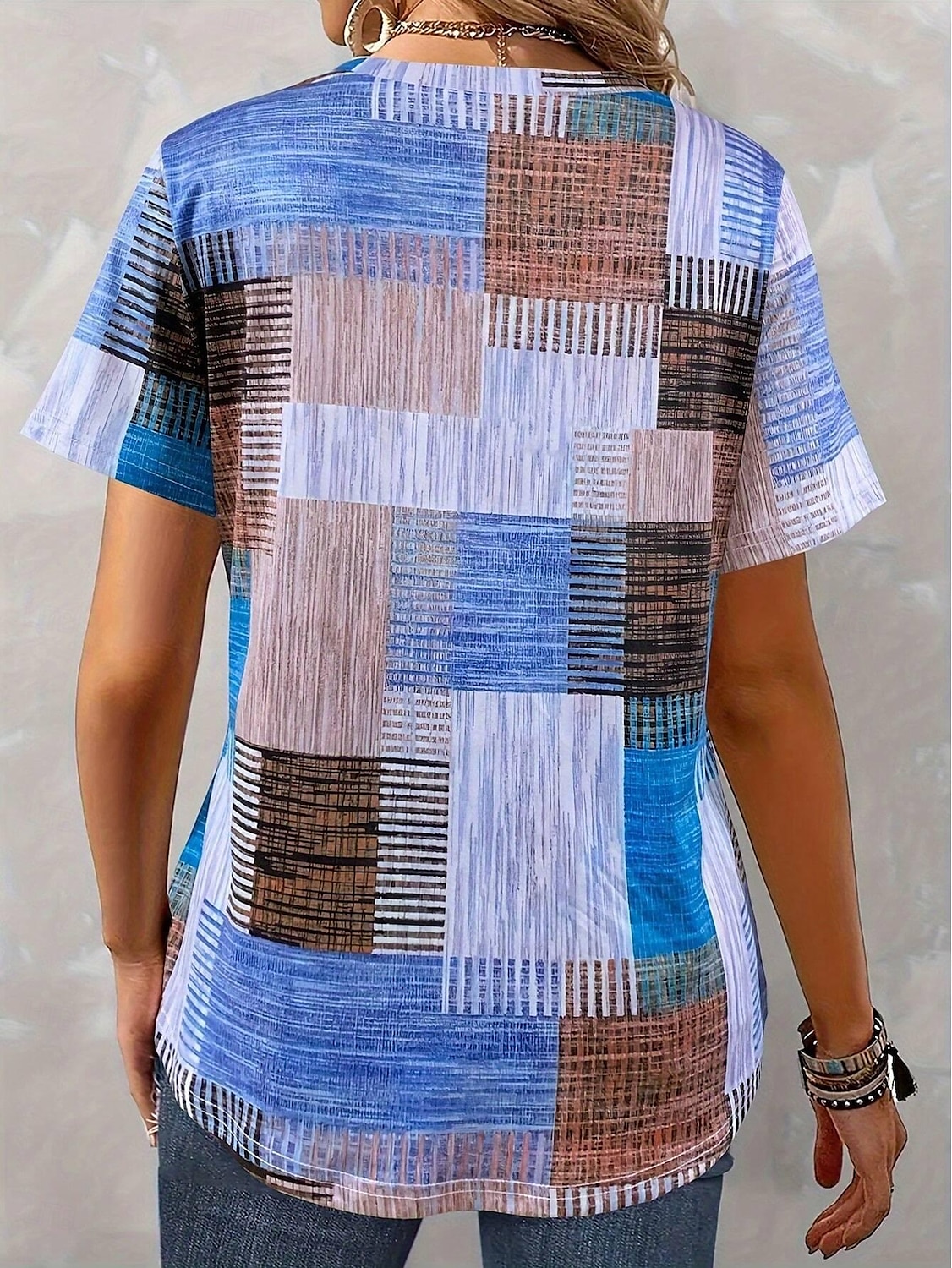 Women's Blouse Graphic Geometric Casual Short Sleeve V Neck Regular Tops Daily Print Blue Purple Orange Green Summer Spring 2025 - $19.99 –P2