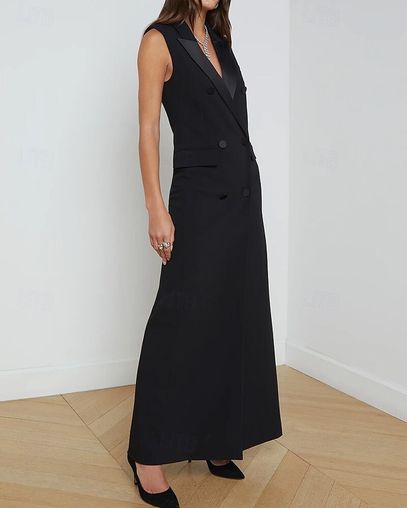 robe de mère de la mariée sirène / trompette robe de smoking élégante col en V fendu haut longueur au sol crêpe sans manches avec poches à rabat couleur unie 2025 de 2025 ? $118.99 -P3