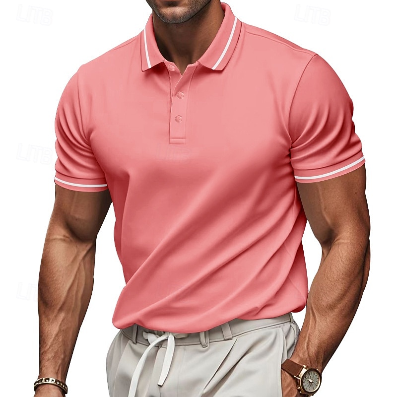 Multi Packs 2pcs Men's Lapel Short Sleeves White+Pink Button Up Polos Golf Shirt Golf Polos Shirts Plain Vacation Daily Wear Polyester Summer 2025 - $22.99 –P6