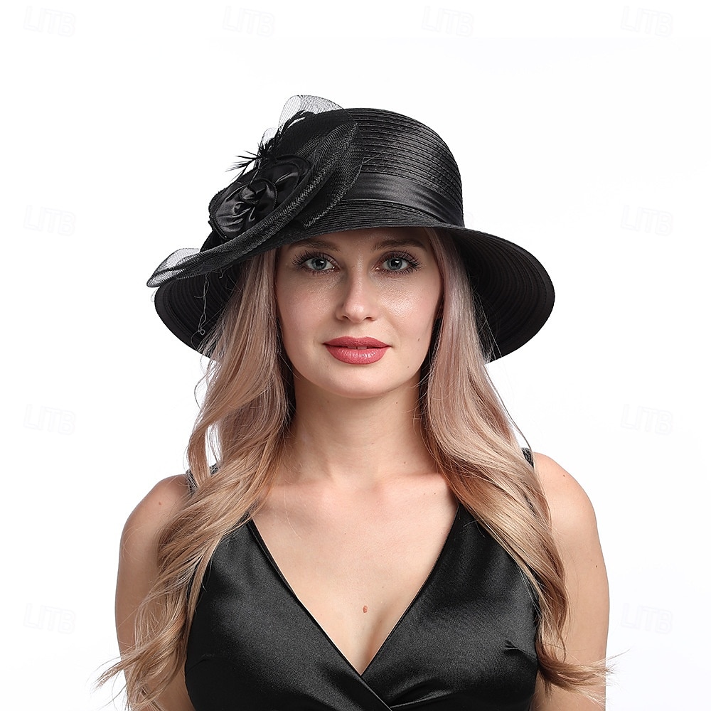 Hatter Organza Solhatt Ferie Te Fest Hesteveddeløp Cocktail Elegant Vintage Søt Med Blomster Hodepryd Hodeplagg 2025 - $31.99 –P28