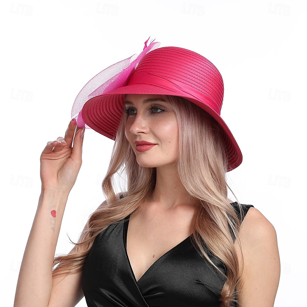 Hatter Organza Solhatt Ferie Te Fest Hesteveddeløp Cocktail Elegant Vintage Søt Med Blomster Hodepryd Hodeplagg 2025 - $31.99 –P15