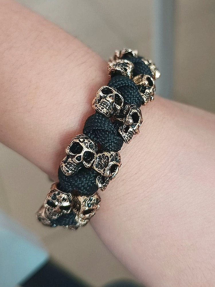 férfi punk koponya karkötő - túlélési kézzel szőtt paracord karkötő, fém gótikus motoros karszalag, rock stílusú ékszerek bulikra és koncertekre 2025 - $14.99 –P3