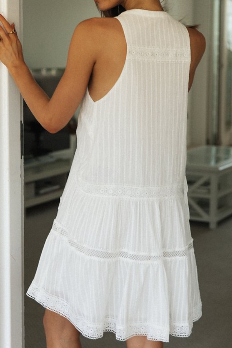 Women's Mini Dress White Dress Fashion Modern Birthday Graduation Date Regular Fit Plain Sleeveless Stand Collar White Summer 2025 - $31.99 –P6