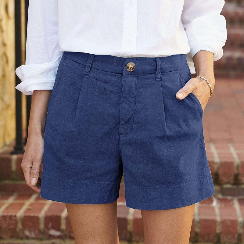 Pentru femei Pantaloni scurți inspirați din in Pantaloni Scurți Pantaloni Șic Stradă Casual Scurt Natural Simplu Fermoar Buzunar Cataramă Respirabilitate Απαλό Comfortabil Micro-elastic Stradă Ieșire 2025 - $18.99 –P4