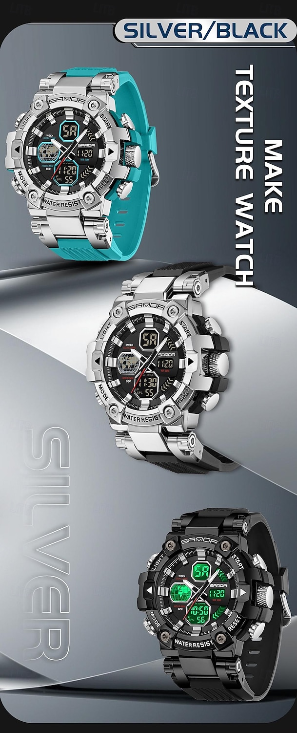SANDA Men Digital Watch Large Dial Outdoor Sports Fashion Luminous Alarm Clock Calendar Chronograph Silicone Watch 2026 - $38.99 –P5