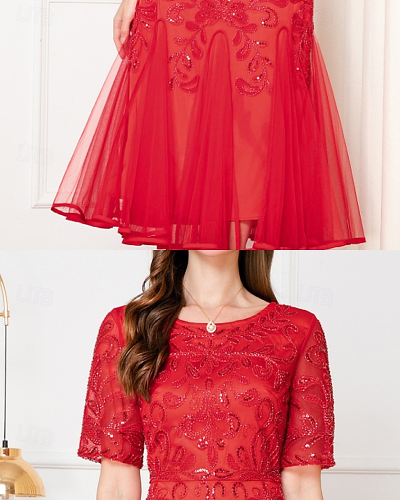 A-Line Beaded Dress Mother of the Bride Elegant Vintage Party V Neck Floor Length Lace Beaded Sequin Lace Short Sleeve with Flare 2025 - $141.99 –P5
