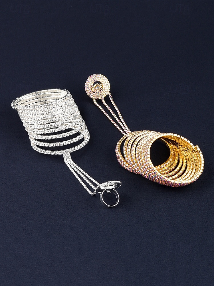 Bracelet chaîne de luxe en strass avec anneau – bijoux scintillants pour femmes, parfaits pour les mariages, les fêtes et les galas de 2025 ? $14.99 –P5
