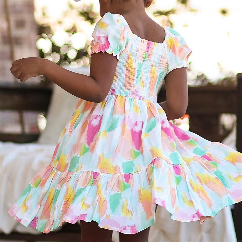 Enfants Fille Robe Fleuri Manche Courte Extérieur Occasionnel Mode Adorable 100% Coton Mi-long Robe Décontractée Robe trapèze Été 4 ans et + Rose Claire Rouge Bleu de 2025 ? $17.49 –P11