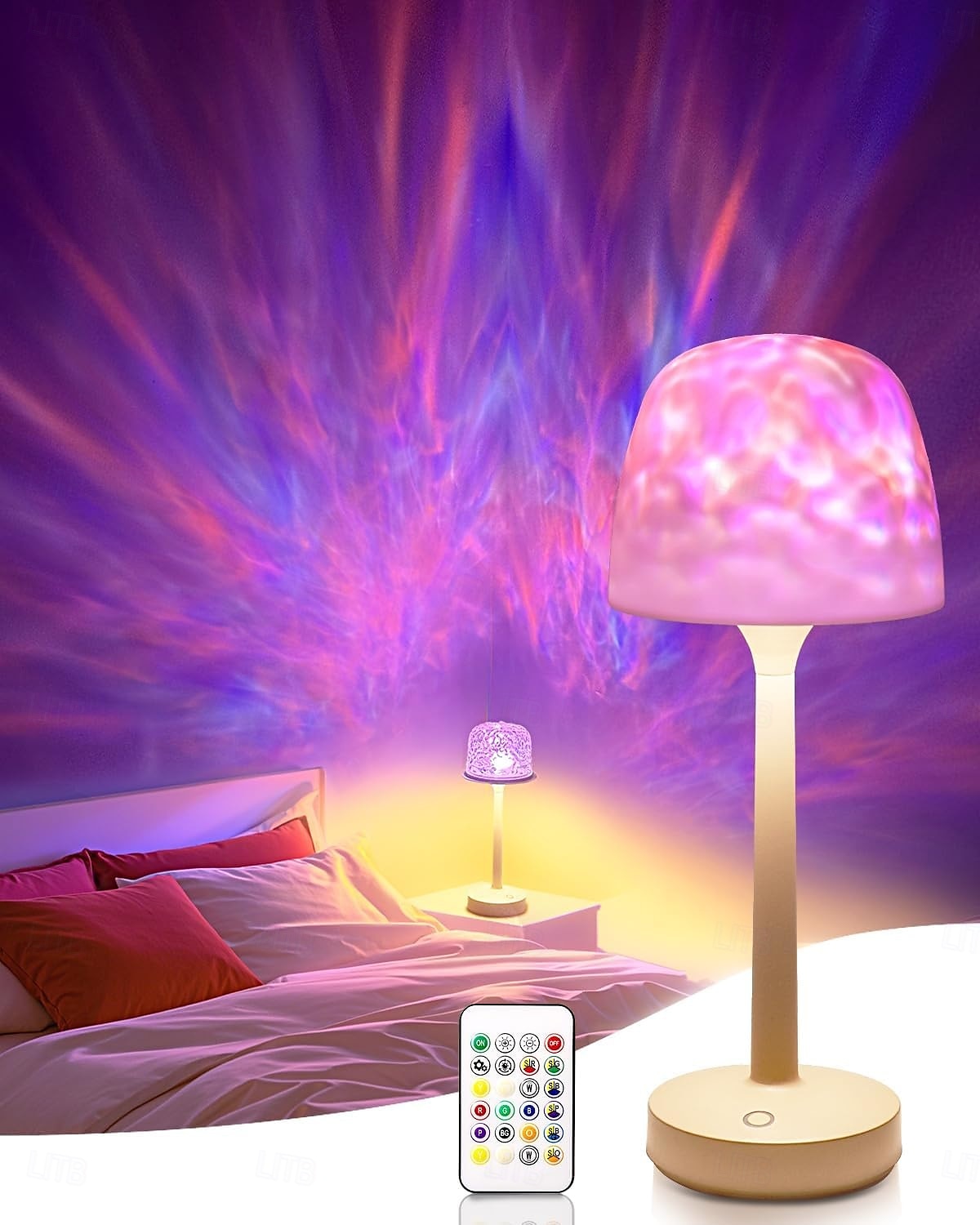 Projecteur sans fil à vagues océaniques, lampe de table à changement de couleur RVB, veilleuse portable à piles, projecteur d'aurores boréales à LED avec télécommande pour chambre à coucher, salon, de 2025 ? $32.99 –P7