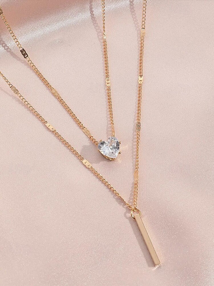 Women's exquisite water drop pendant double-layer gold tone necklace, elegant and simple style, suitable for fashion-conscious women to wear in casual and party occasions 2025 - $7.99 –P8