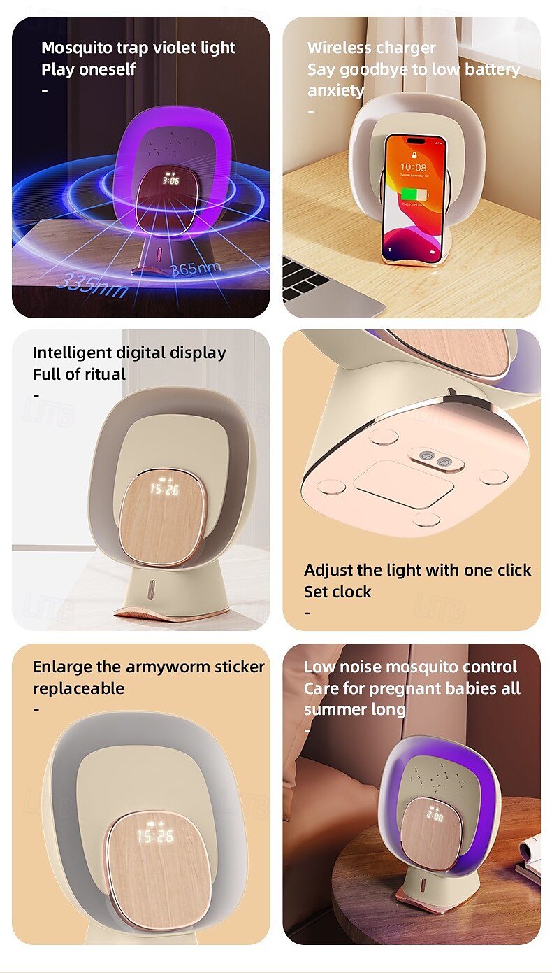 muggenval en anti-muggenlamp multifunctionele digitale display klok paars licht muggenval en anti-muggenlamp gevoed door draadloze mobiele telefoon 2025 - $39.99 -P3