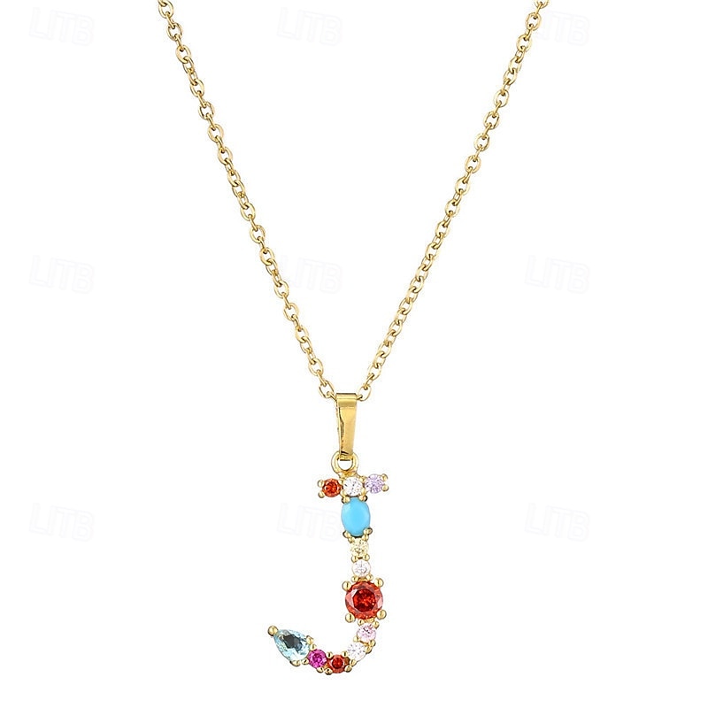 collana con lettera personalizzata, catena hip hop per clavicola, ciondolo con alfabeto in zircone colorato micro-pavé di rame, regalo di gioielli unico per la festa della mamma del 2025 a $7.99 –P6