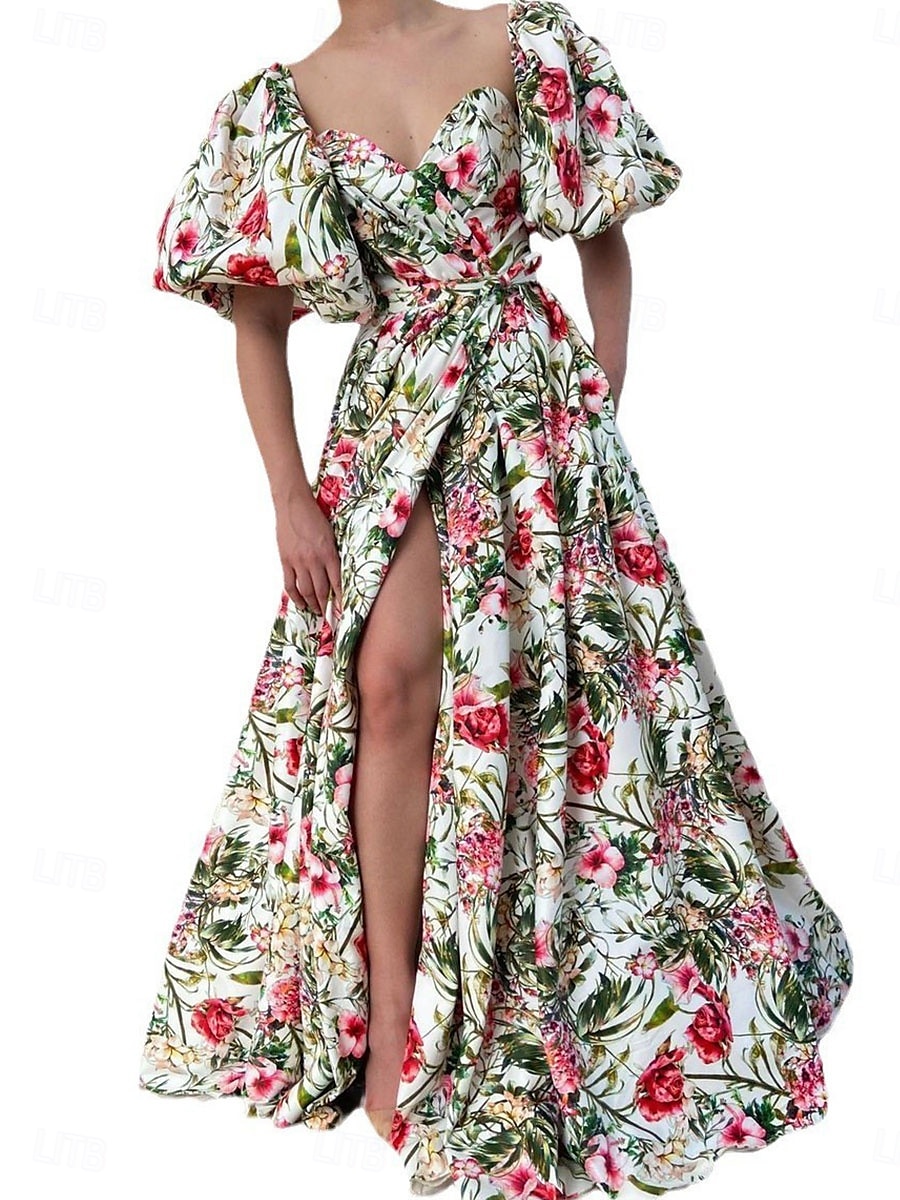 Abito Plus Size Maxi Donne A Line Abito Spalle Scoperte Abito Maniche Voluminose Vacanza Maniche Voluminose Quotidiana Festa Vestibilità Su Misura Grafica Maniche Corte Collo a V Verde Estate del 2025 a $46.99 –P4