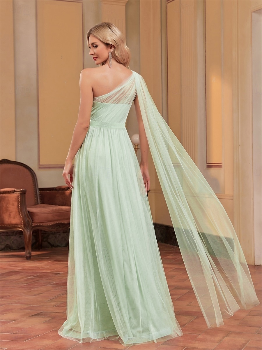 Sukienki A-line na quinceanera elegancka sukienka weselna dla gości długości do ziemi bez rękawów jedno ramię szyfonowa z aplikacjami 2025 - $113.99 –P2