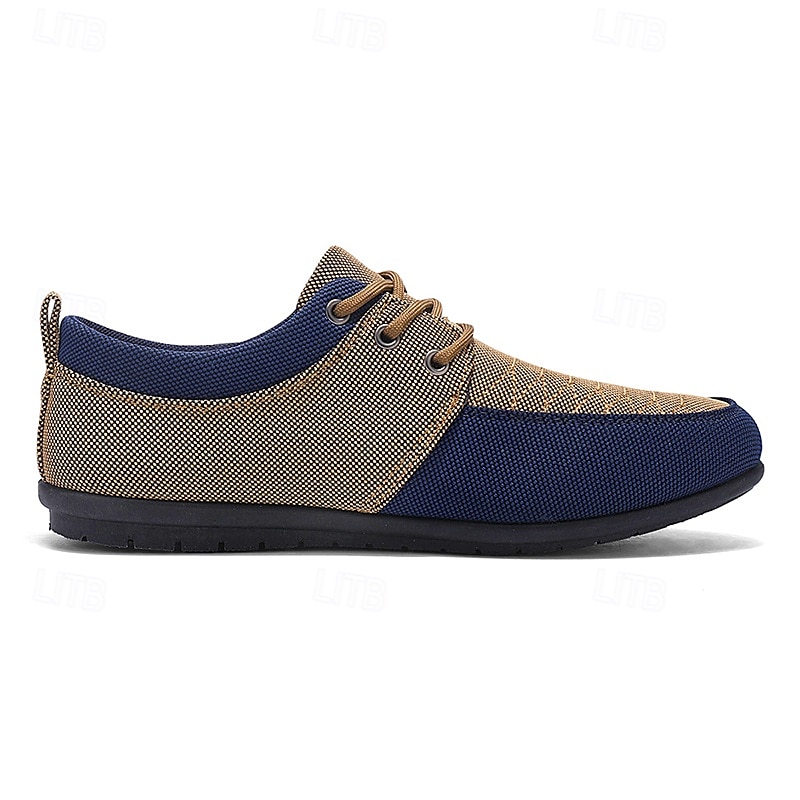 sapatos masculinos casuais com cadarço em bege e azul marinho, design exclusivo em tecido, perfeitos para o estilo e conforto do dia a dia de 2025 por $24.99 –P6