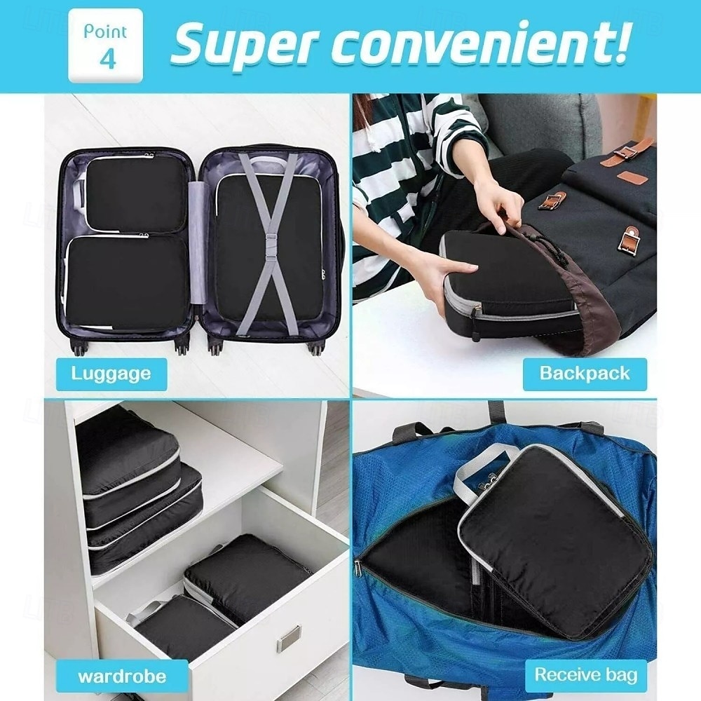 2025年 旅行用荷物収納とオーガナイザー用の3ピース圧縮パッキングキューブセット、アウトドア旅行用の大容量拡張収納バッグ。 &家庭用 コレクション – $19.49 –P4