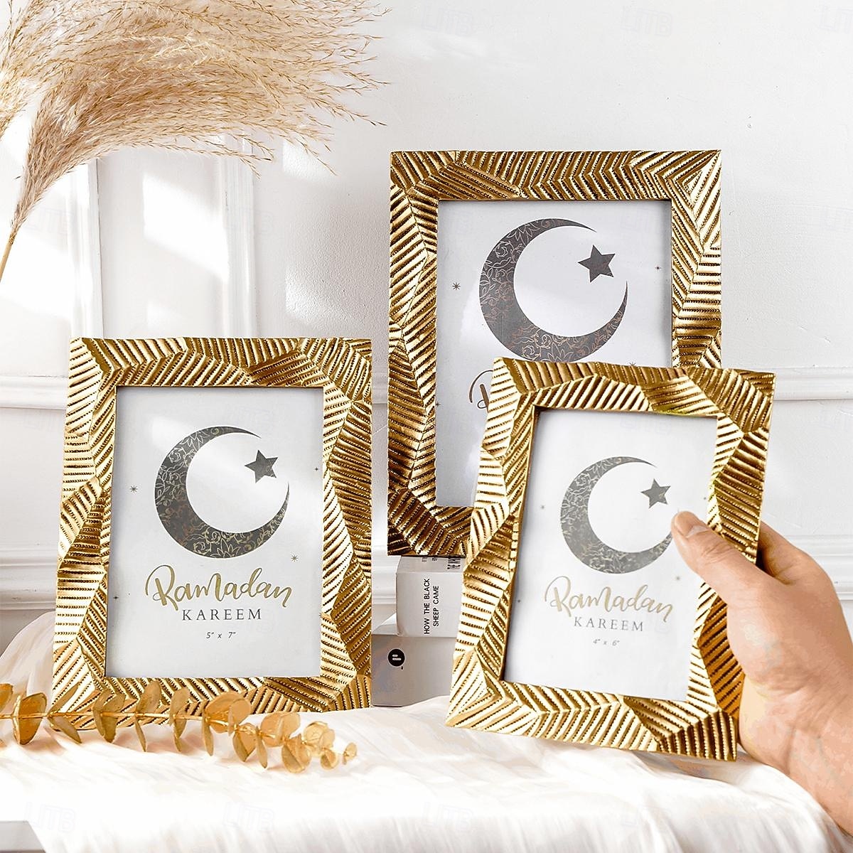 Ramadan Gold Resin Photo Frame, Vintage Picture Frame 4x6, 5x7, 6x8 Inch, Horizontal and Vertical Display, Islamic Festive Home Decor for Bedroom, Study, Office Desk 2025 - $14.49 –P12