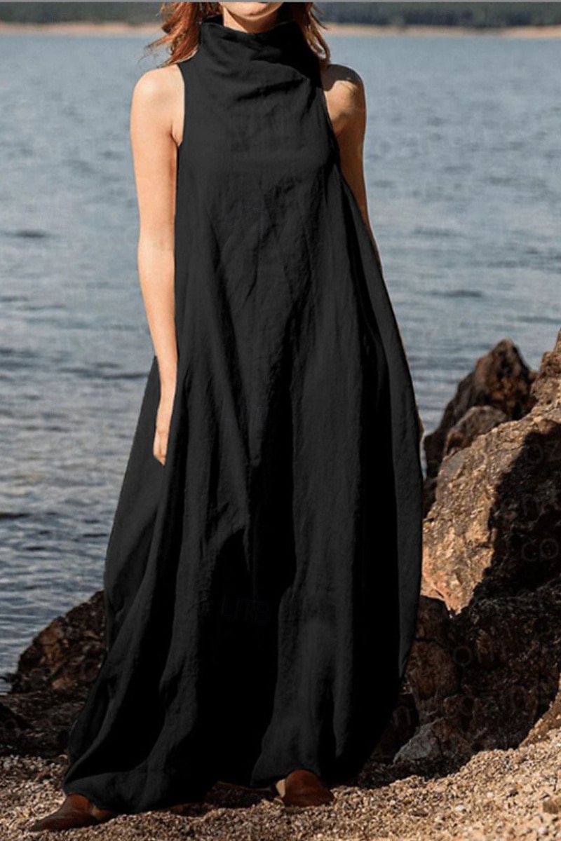 Femmes Robe Longue Maxi Robe Robes effet lin Robe fourreau Robe d'Été Mode Classique Moderne Vacances Sortir Week-end Coupe régulière Uni Sans manches Col roulé Noir Kaki Gris foncé Bleu clair Été de 2026 ? $27.99 –P3